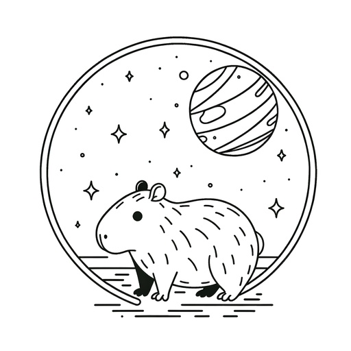 Space Capybara Coloring Page