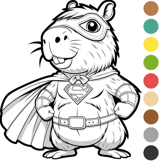 Superhero Capybara Coloring Page