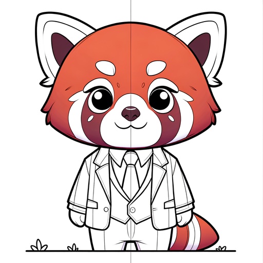 Red Panda in a Suit Coloring Page