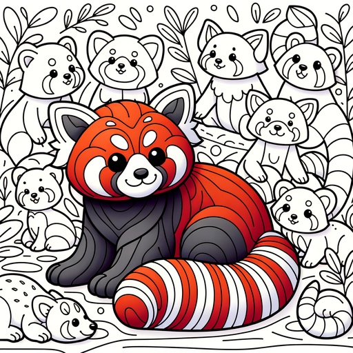 Red Panda with Forest Friends Coloring Page