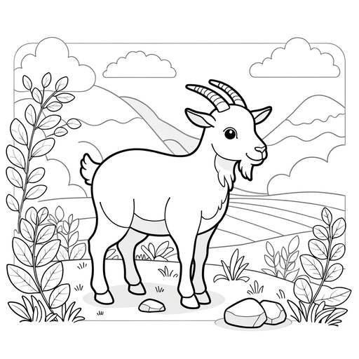 Goat in Nature Coloring Page