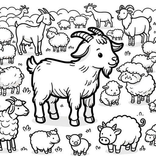 Goat with Farm Friends Coloring Page