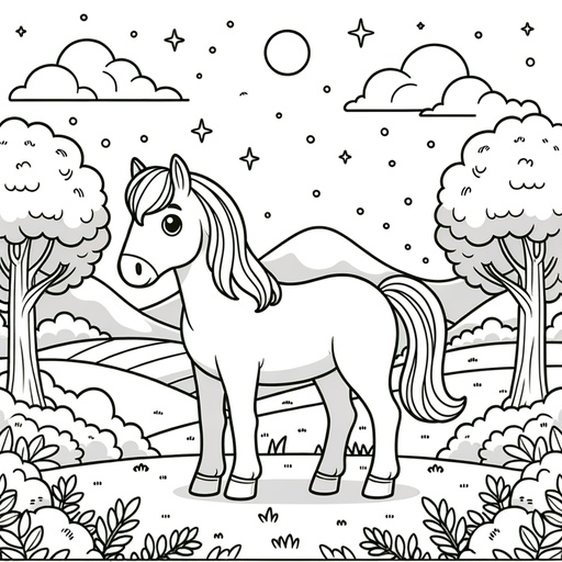 Horse in Nature Coloring Page