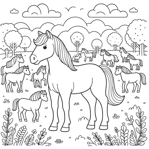 Horse with Farm Friends Coloring Page