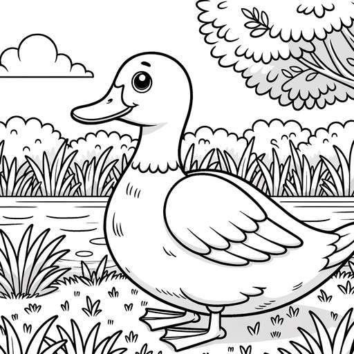 Duck in Nature Coloring Page- 4 Free Printable Pages