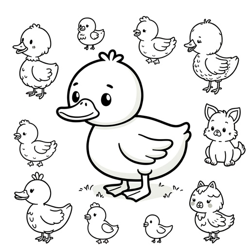 Duck with Pond Friends Coloring Page