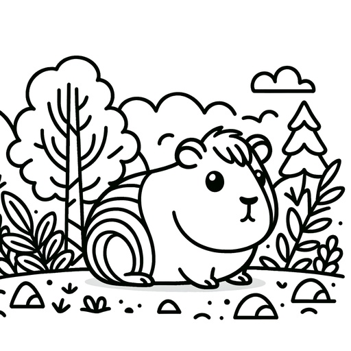 Guinea Pig in Nature Coloring Page