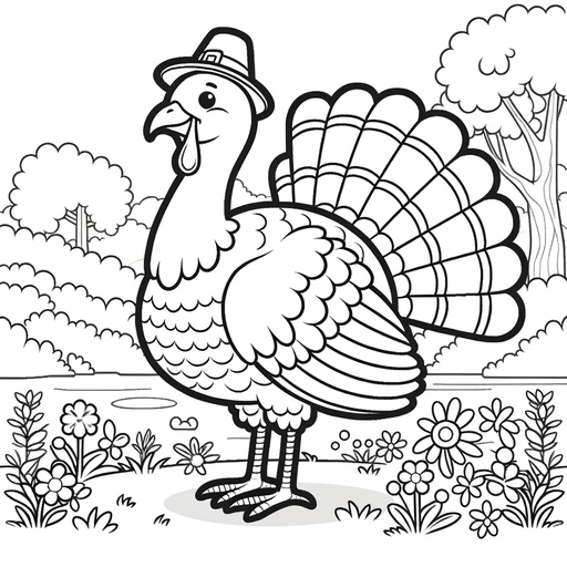 Turkey in Nature Coloring Page