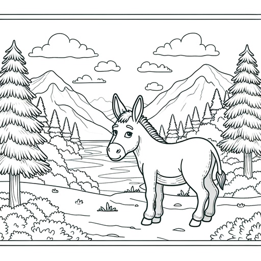 Donkey in Nature Coloring Page