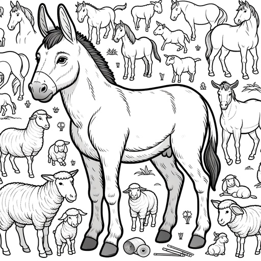 Donkey with Farm Friends Coloring Page