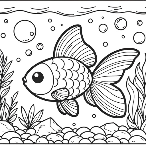 Goldfish in Nature Coloring Page