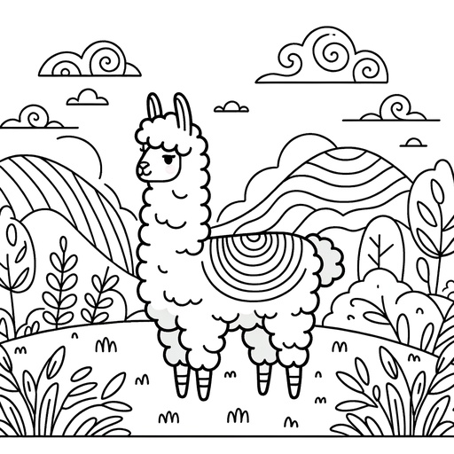 Llama in Nature Coloring Page- 4 Free Printable Pages