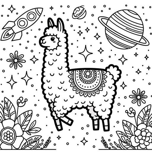 Space Llama Coloring Page