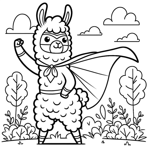 Superhero Llama Coloring Page