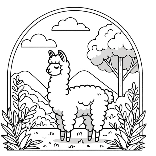 Alpaca in Nature Coloring Page