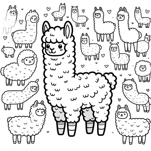Alpaca with Mountain Friends Coloring Page
