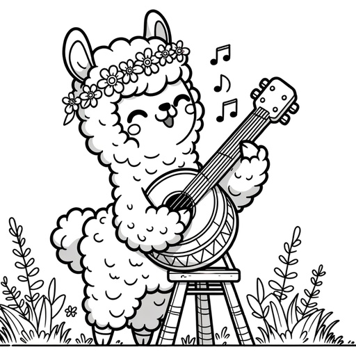 Musical Alpaca Coloring Page