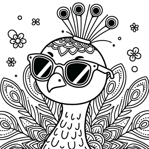 Peacock in Sunglasses Coloring Page