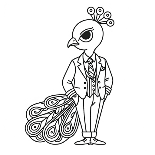 Peacock in a Suit Coloring Page