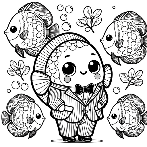 Discus Fish in Suits Coloring Page