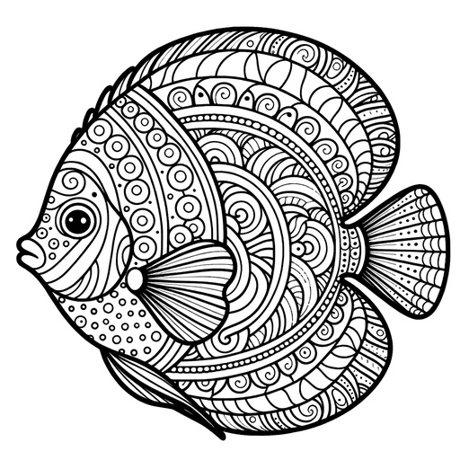 Zentangle Discus Fish Coloring Page- 4 Free Printable Pages