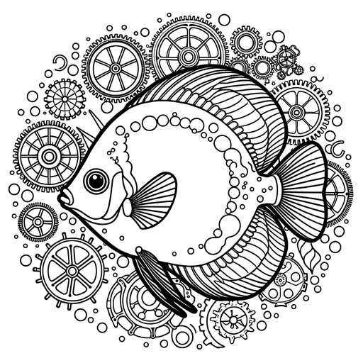 Steampunk Discus Fish Coloring Page