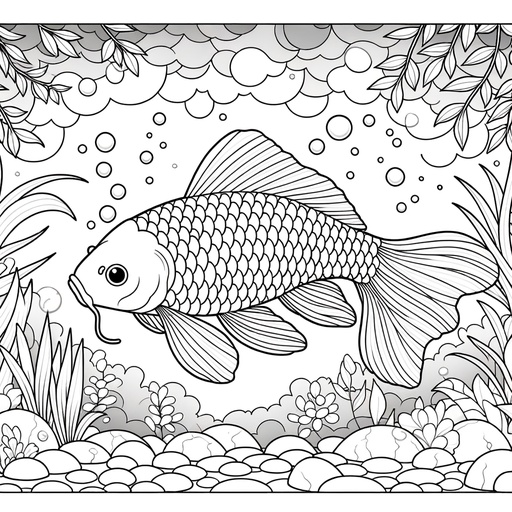 Underwater Koi Carp Coloring Page