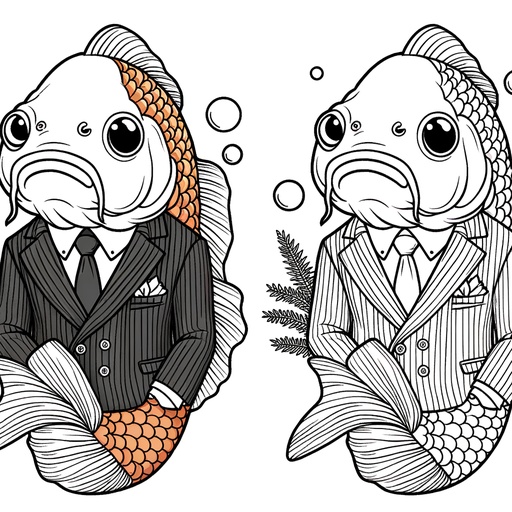 Koi Carp in Suits Coloring Page