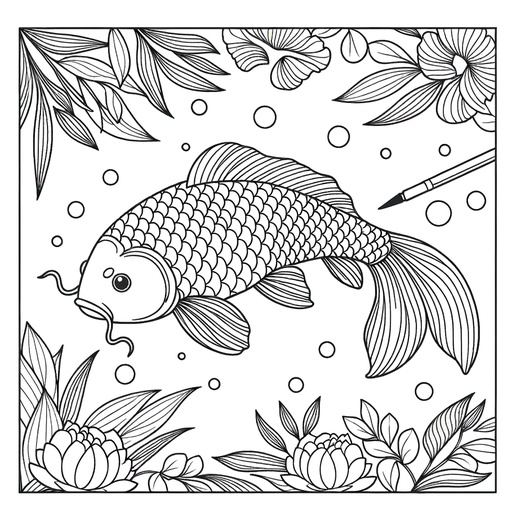 Mindful Koi Carp Coloring Page