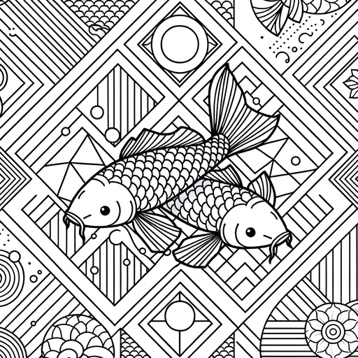 Geometric Koi Carp Coloring Page