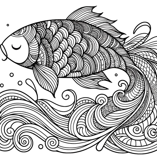 Zentangle Koi Carp Coloring Page