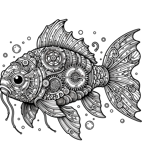 Steampunk Koi Carp Coloring Page