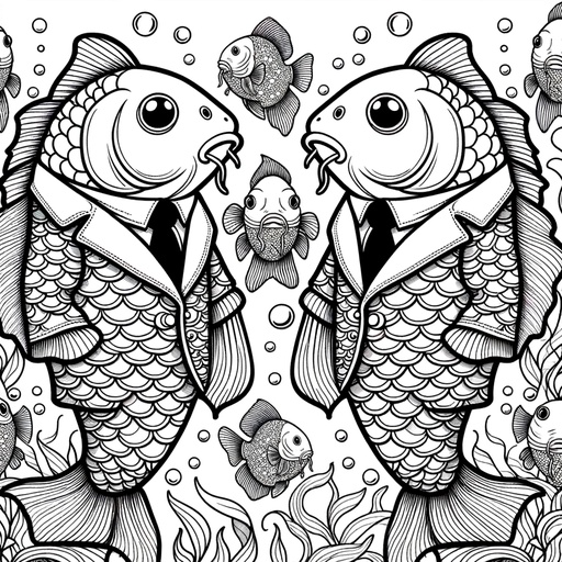 Mirror Carp in Suits Coloring Page