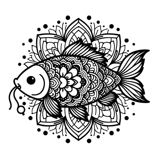 Mandala Mirror Carp Coloring Page