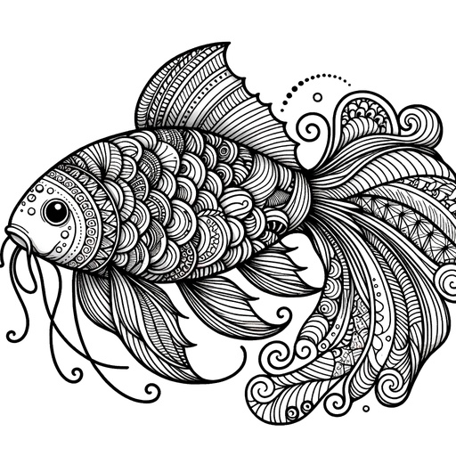 Zentangle Mirror Carp Coloring Page