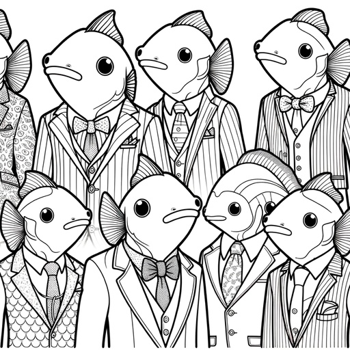 Swordtail Fish in Suits Coloring Page