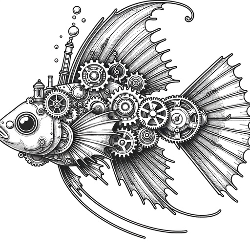 Steampunk Swordtail Fish Coloring Page