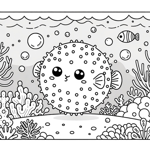 Underwater Puffer Fish Coloring Page