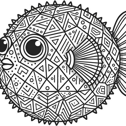 Geometric Puffer Fish Coloring Page