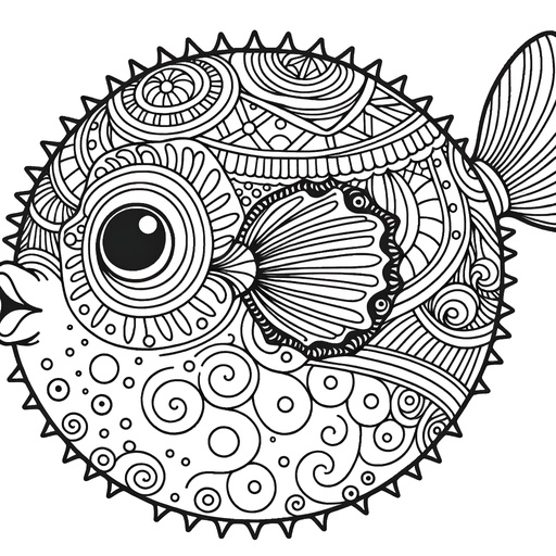 Zentangle Puffer Fish Coloring Page- 4 Free Printable Pages