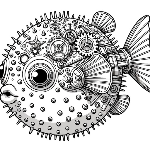 Steampunk Puffer Fish Coloring Page