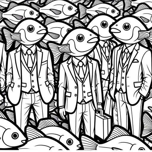 Neon Tetra Fish in Suits Coloring Page