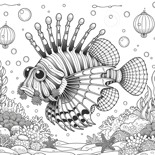 Lionfish in Suits Coloring Page