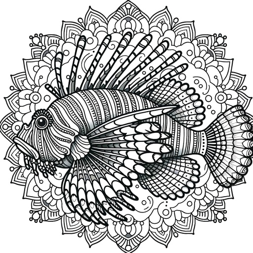 Mandala Lionfish Coloring Page