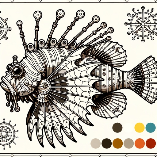 Steampunk Lionfish Coloring Page