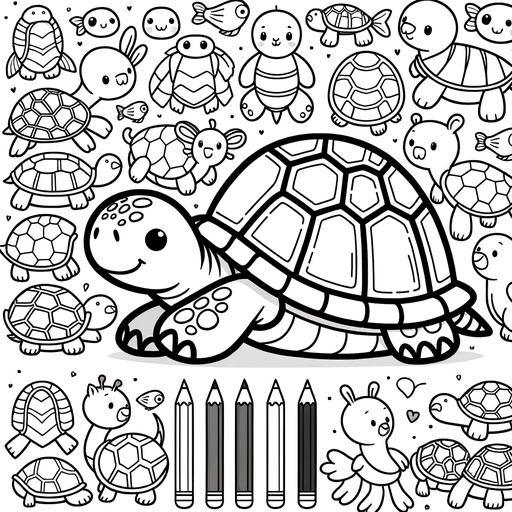 Turtle with Aquatic Friends Coloring Page