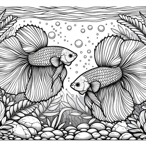 Underwater Siamese Fighting Fish Coloring Page