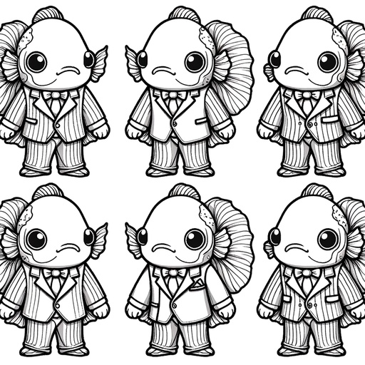 Siamese Fighting Fish in Suits Coloring Page