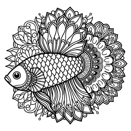 Mandala Siamese Fighting Fish Coloring Page