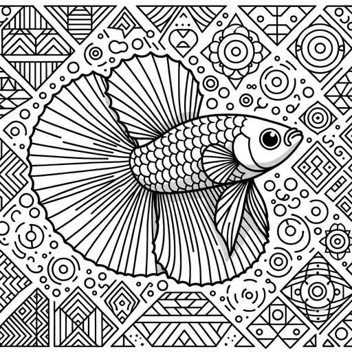 Geometric Siamese Fighting Fish Coloring Page